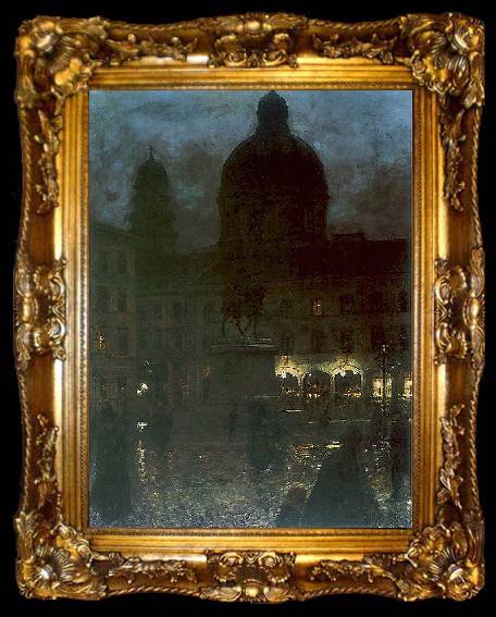 framed  Aleksander Gierymski Wittelsbacher Square during the night., ta009-2
